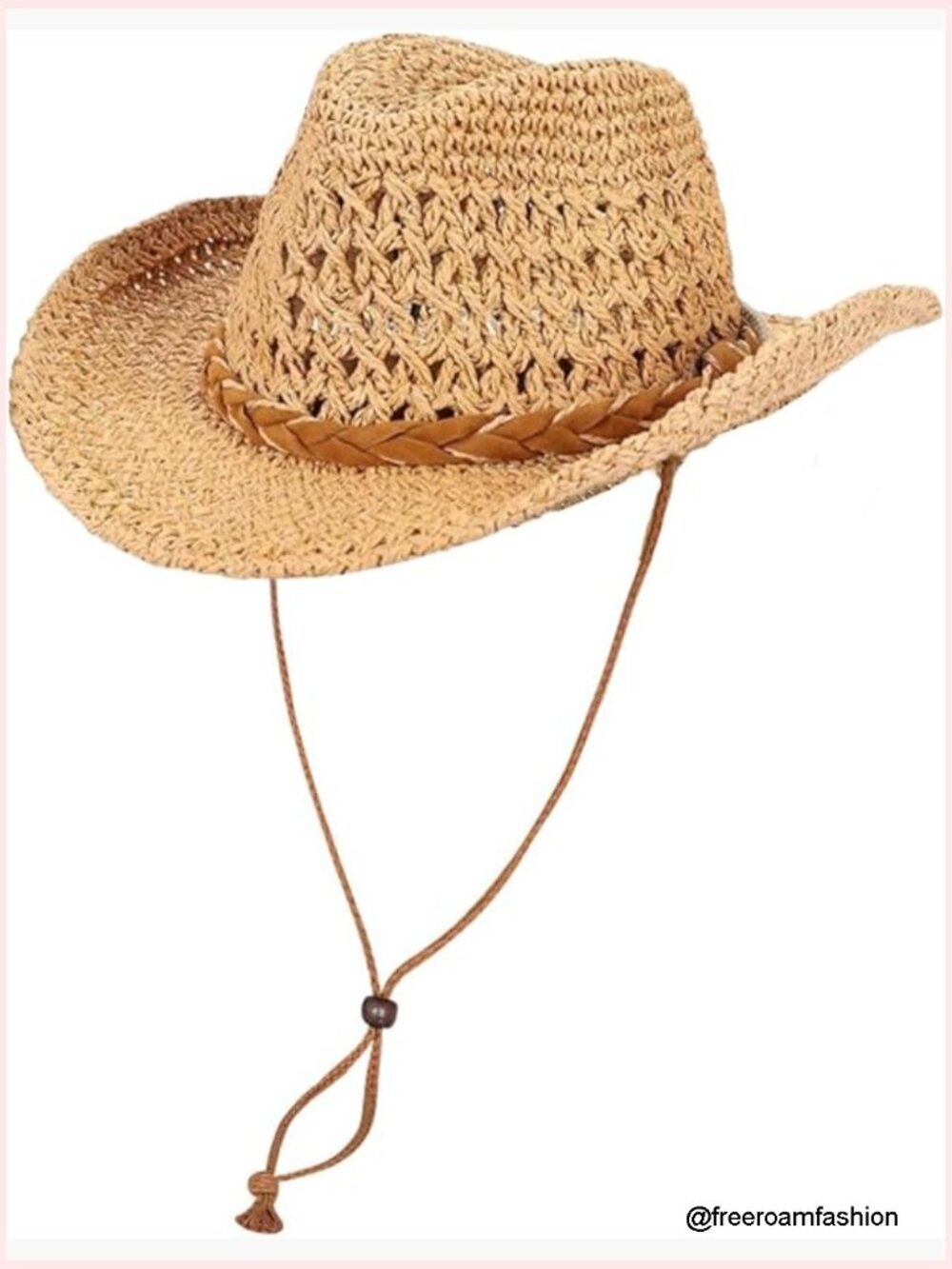 Straw Cowboy Hat Wide Brim Sun Hat with Chin Strap Breathable Western Cowgirl